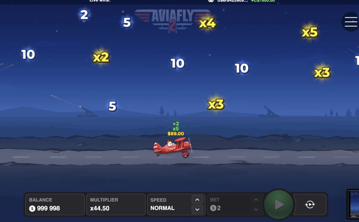 Aviafly 2 high multiplier x44.50 during gameplay